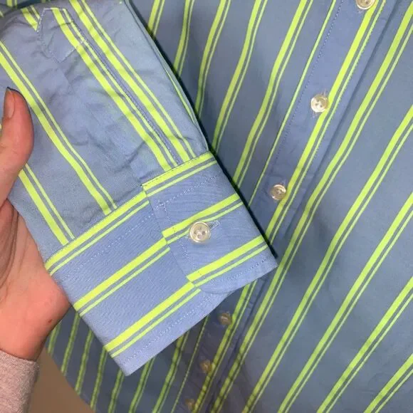 The Shirt by Rochelle Behrens The Icon Shirt in Blue & Lime Green Stripe Size S - Picture 7 of 12